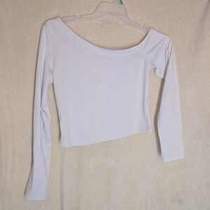 Women's Dazy Size Large White Long-Sleeve Off-The-Shoulder Crop Top